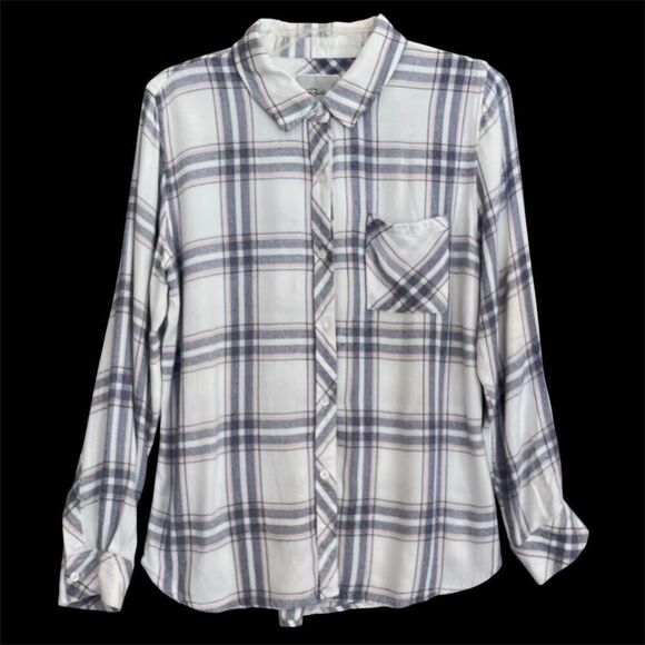 Rails Hunter Plaid Shirt Small Boyfriend Button Up White Blush Patriot Rayon Top - Picture 1 of 11